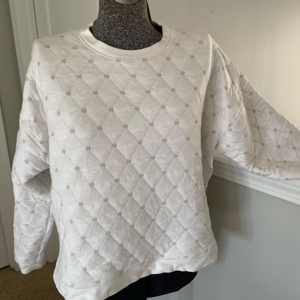 Sz XL Cropped MADEWELL Quilted Sweatshirt White & Gold Ladies BOXY Trendy Top